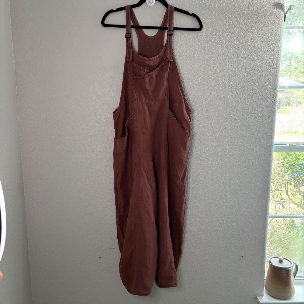Cynthia Ashby Terracotta 100% Linen Wide Leg Overalls Jumpsuit XS Lagenlook